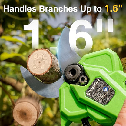 2-in-1 Electric Pruning Shears Cordless: 1.6" Cutting Diameter Brushless Pole Pruner - 2 x 4.0Ah Batteries, Extra SK5 Blade, 4 Cutting Modes Branches Cutter for Flower Tree Trimming