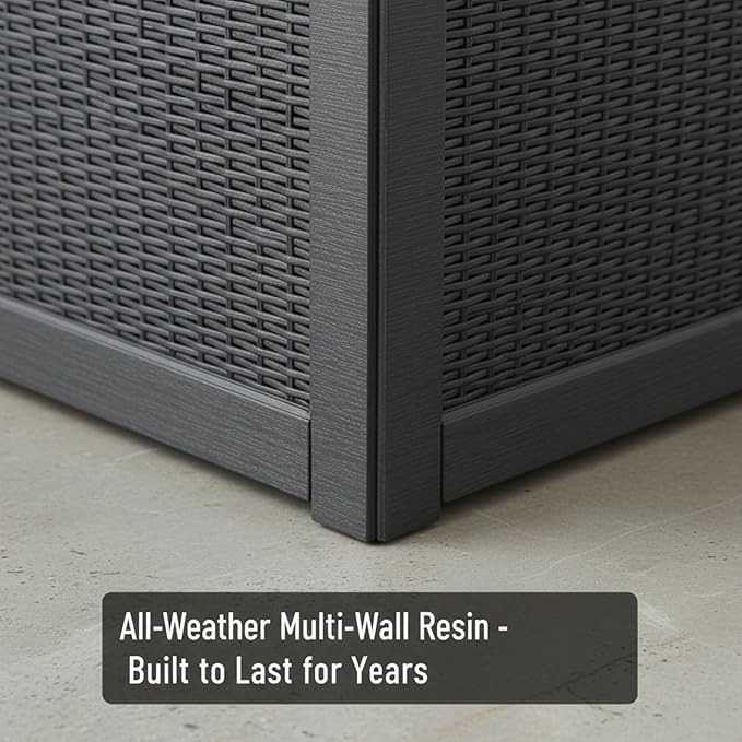 260 Gallon Resin Deck Box, Outdoor Storage Chest with Wood Grain Pattern, All-Weather Waterproof Patio Furniture for Cushions, Garden Tools, Pool Accessories - Easy Assembly, No Tools Needed