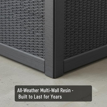 260 Gallon Resin Deck Box, Outdoor Storage Chest with Wood Grain Pattern, All-Weather Waterproof Patio Furniture for Cushions, Garden Tools, Pool Accessories - Easy Assembly, No Tools Needed
