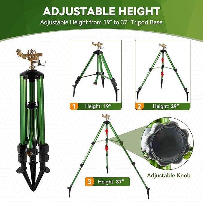 Tripod Sprinklers for Yard,Nalupatio Impact Sprinkler on Tripod Base,Heavy Duty Brass Sprinklers,360 Degree Large Area Irrigation,3/4 Inch Connector Sprinkler with Legs Flip Locks for Lawn/Yard,1 Pack