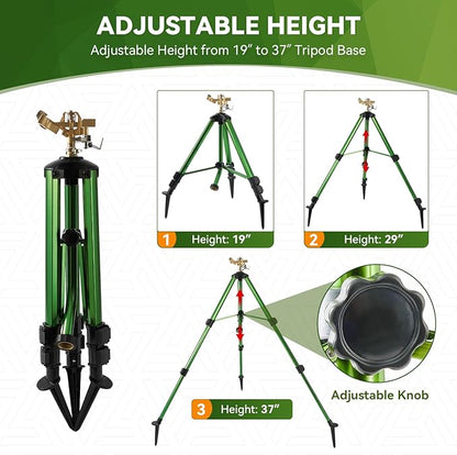 Tripod Sprinklers for Yard,Nalupatio Impact Sprinkler on Tripod Base,Heavy Duty Brass Sprinklers,360 Degree Large Area Irrigation,3/4 Inch Connector Sprinkler with Legs Flip Locks for Lawn/Yard,1 Pack