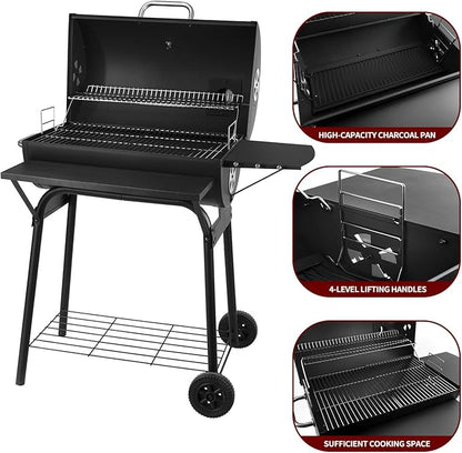 Charcoal Grills Outdoor BBQ Grill 30INCH Barrel Charcoal Grill with Side Table, 627 Square Inches, Outdoor Backyard Camping Picnics, Patio and Parties, Black by DNKMOR