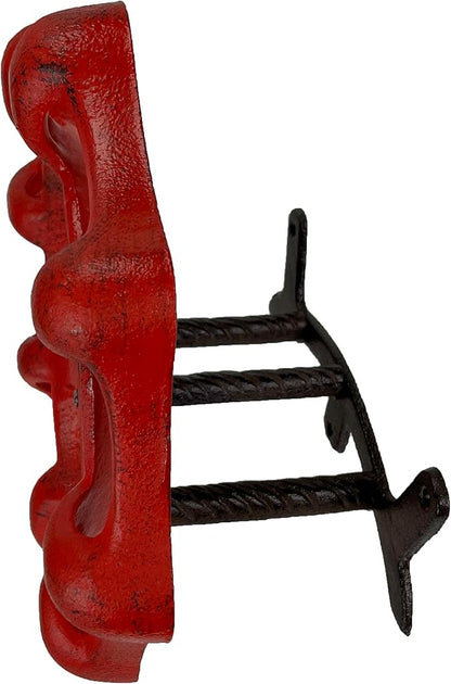 Zeckos Vintage Outdoor Faucet Spigot Garden Hose Holder - Distressed Red Cast Iron - Decorative Wall-Mounted Hose Hanger - Holds 75 Feet - Ideal for Garden - Patio - Rustic Outdoor Decor