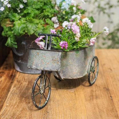 Farmhouse Small Flower Cart Bicycle Planters for Outdoor Plants Bicycle Plant Stand Wagon Planter Rustic Plant Cart for Patio Garden Balcony Gray Green