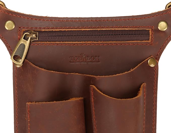 Tourbon Leather Gardening Belt Florist Tool Bag Gardener Holster Waist Pouch Electrician Carpenter Organizer Kit with 4 Pockets Up to 44"", Brown