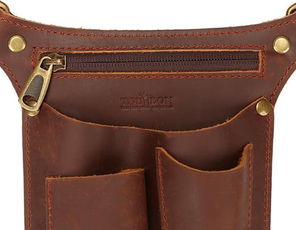 Tourbon Leather Gardening Belt Florist Tool Bag Gardener Holster Waist Pouch Electrician Carpenter Organizer Kit with 4 Pockets Up to 44"", Brown
