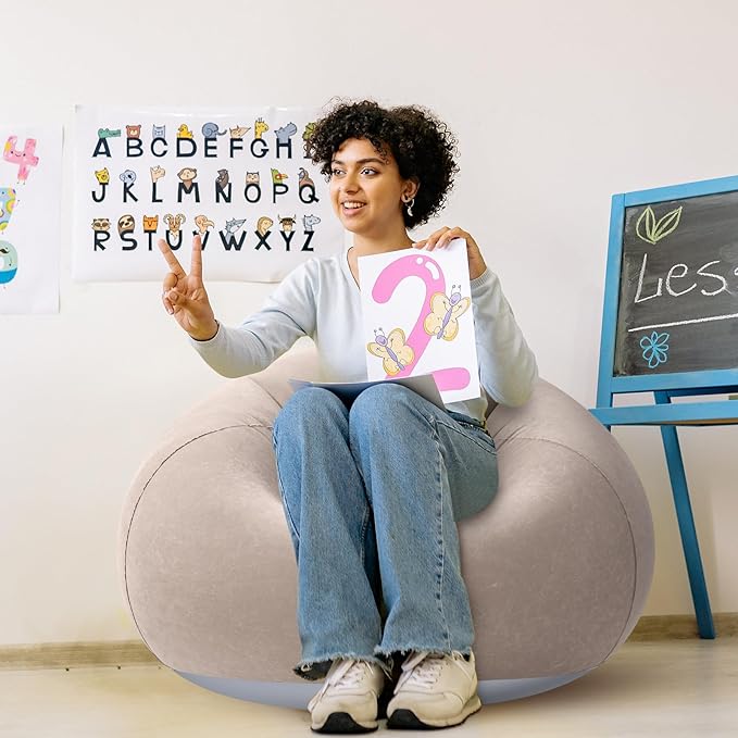 Realspring Inflatable Bean Bag Chairs Outdoor Blow up Camping Chairs Inflatable Lazy Sofa Folding Portable Bean Bag Loungers Couch for Movie Night(Brown, Blue,2 Pcs)