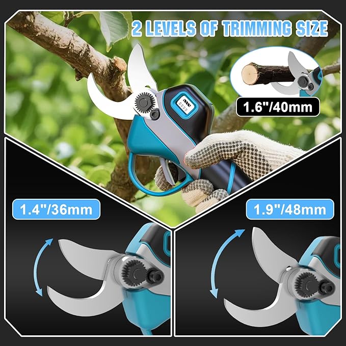 Electric Pruning Shears Cordless, 1000W Brushless 2-in-1 Pole Pruner Shears, Extend Pole to 14FT,1.4” Cutting Diameter, SK5 Blade, 2×2.0Ah Batteries, Pole Pruner for Gardening Tree Trimming