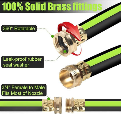 SYEENIFY Kink Free Garden Hose 25ft 5/8", Heavy Duty Hybrid Water Hose, Ultra Durable Flexible Rubber Hose with Sprayer Nozzle,Leakproof Yard Outdoor Hose with Brass Solid Connector