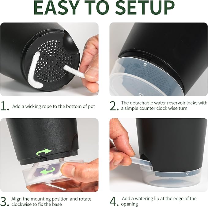 4 Inch 5 Pack Small Self Watering Pots for Indoor Plants, Nursery Pot with Drainage Holes and Saucers, Plastic Small Flower Planter for Succulent, Aloe, Cacti and More(Black)