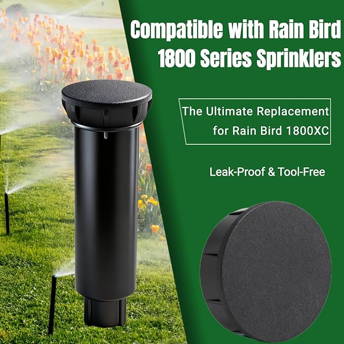 8-Pack Sprinkler Head Caps Compatible with Rain Bird 1800 Series Sprinklers, Replacement for 1800XC Model, UV-Resistant ABS and Nitrile Rubber O-Ring