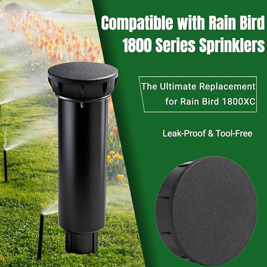8-Pack Sprinkler Head Caps Compatible with Rain Bird 1800 Series Sprinklers, Replacement for 1800XC Model, UV-Resistant ABS and Nitrile Rubber O-Ring