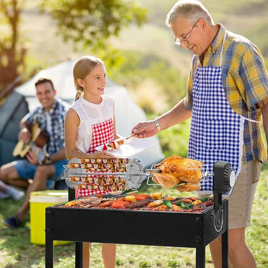 BDL Charcoal Grills Portable Rotisserie Grill Roaster with Motor, BBQ Lamb Skewer Camping Barbecue Grill for Garden Backyard Party Picnic Travel Outdoor Cooking Use