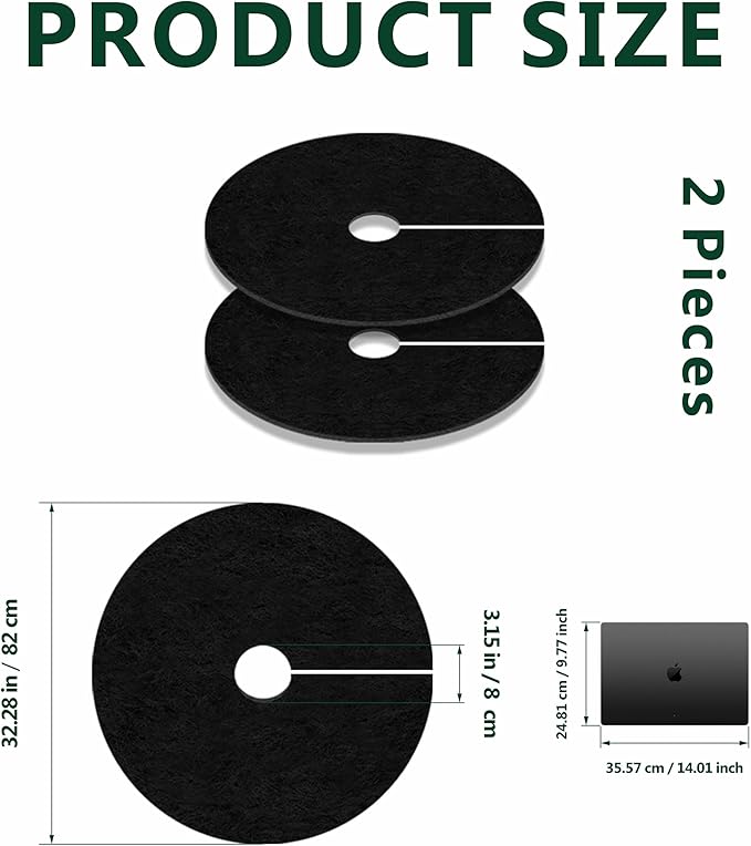 Mulch Tree Ring,32.28" 2 Pack Non-Woven Tree Mulch Ring,Reusable Tree Ring Mulch Mat,Degradable Weed Control Fabric Mat for Landscaping Weed Control Root Protection,Tree Barrier Ring