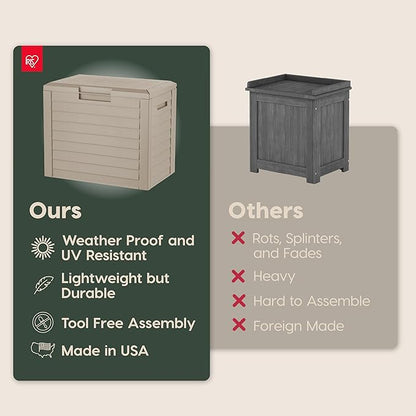 IRIS USA 35-Gallon Outdoor Deck Delivery Storage Box, Lockable & UV-Protected, Weather-Resistant Patio Storage for Cushions, Garden Tools & Packages, Waterproof Resin, Durable & Stylish Design - Beige