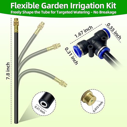 Drip Irrigation System for Garden - 60 Ft Drip Irrigation Kit with 19 360°Adjustable Copper Nozzles Hose, Automatic Atomizing Plant Watering Sprinkler System for Yard, Lawn, Greenhouse, Potted
