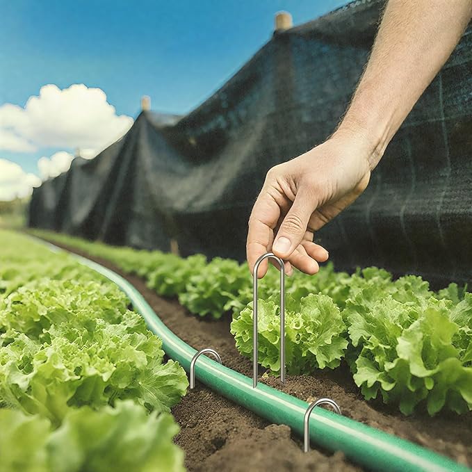 AAGUT 16 Pack Garden Landscape Staples 6 Inch Soaker Hose Stakes 11 Gauge Drip Line Irrigation Stakes Water Hose Hooks Galvanized Lawn U Pins Sod Nails for Chicken Wire, Drip Tubing, Dog Fence