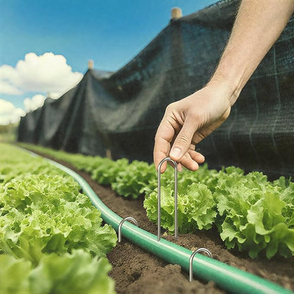 AAGUT 16 Pack Garden Landscape Staples 6 Inch Soaker Hose Stakes 11 Gauge Drip Line Irrigation Stakes Water Hose Hooks Galvanized Lawn U Pins Sod Nails for Chicken Wire, Drip Tubing, Dog Fence