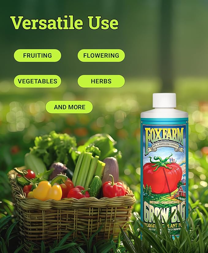 FoxFarm Grow Big Hydro Organic Liquid Fertilizer, 1 Pint - 3-2-6 Plant Food with Micro Nutrients for Hydroponic Systems - Enhances Vegetative Growth, Flowering, and Fruiting - pH Adjustable