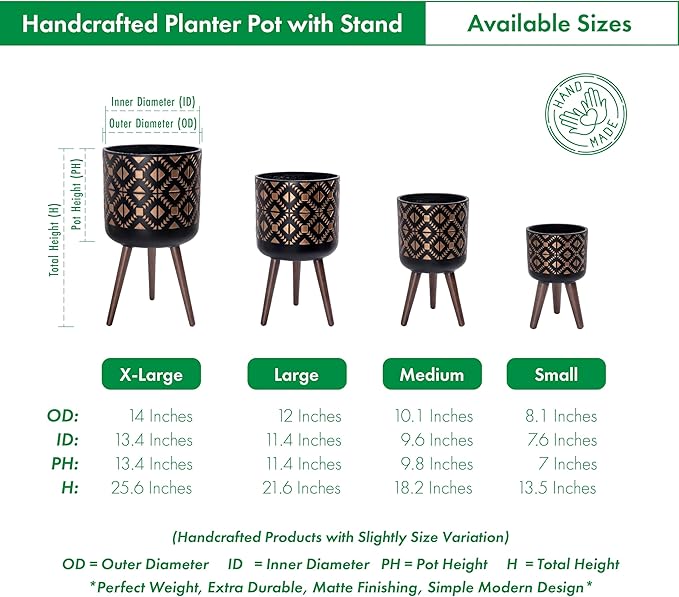 D'vine Dev 12 Inch Planter Pot with Stand, Mid-Century Tall Plant Pot with Legs for Indoor Plants, Bronze/Black, 88-G-C-6