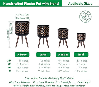 D'vine Dev 10 Inch Planter Pot with Stand, Mid-Century Tall Plant Pot with Legs for Indoor Plants, Bronze/Black, 88-G-B-6