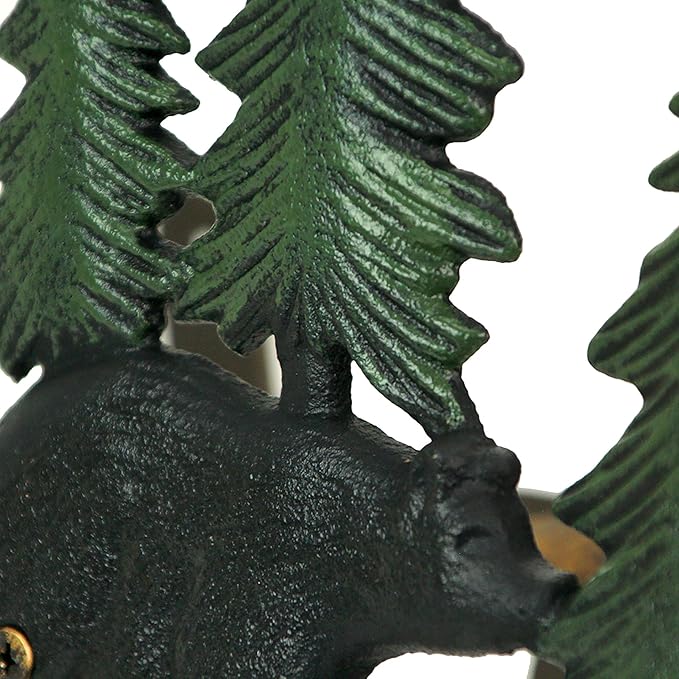 Zeckos Cast Iron Black Bears in Forest Decorative Wall Mounted Hanging Garden Hose Hanger - 11 Inches in Diameter - Wildlife Themed Outdoor Hose Holder Decor