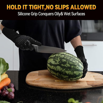 Professional Heat Resistant Gloves 1472°F, Fireproof Aramid Fiber/Silicone/Cotton BBQ Gloves for Grilling, Oven, Fireplace, Cooking & Heavy Duty Kitchen Handling（A Pair for Sale）