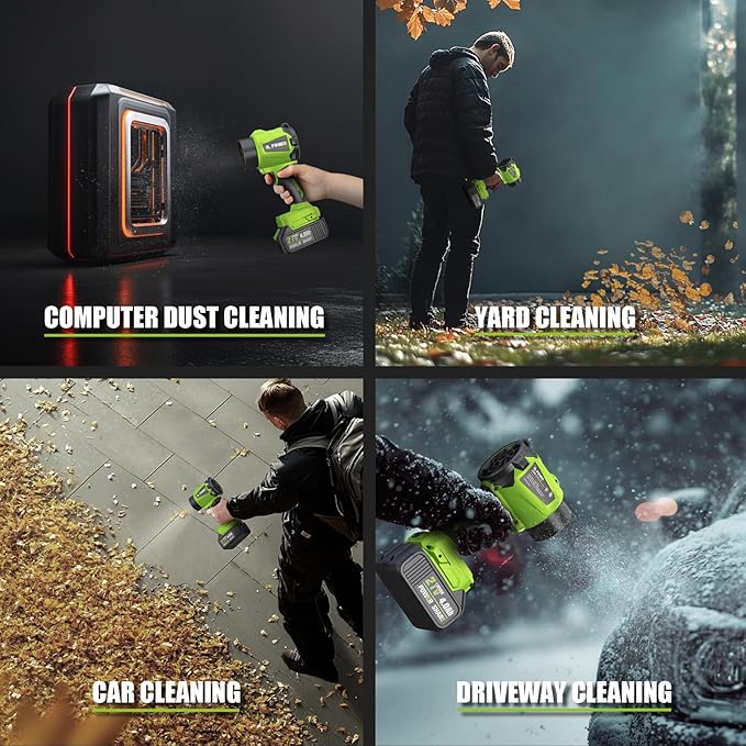 Leaf Blower Cordless - Lightweight Electric Handheld Blower with Battery and Charger, 3 Speed Mode, Blowers for Lawn Care, Patio Cleaning, Dust Cleaner, Snow Blower (Green)