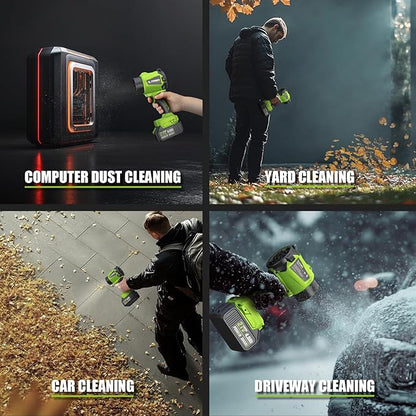 Leaf Blower Cordless - Lightweight Electric Handheld Blower with Battery and Charger, 3 Speed Mode, Blowers for Lawn Care, Patio Cleaning, Dust Cleaner, Snow Blower (Green)