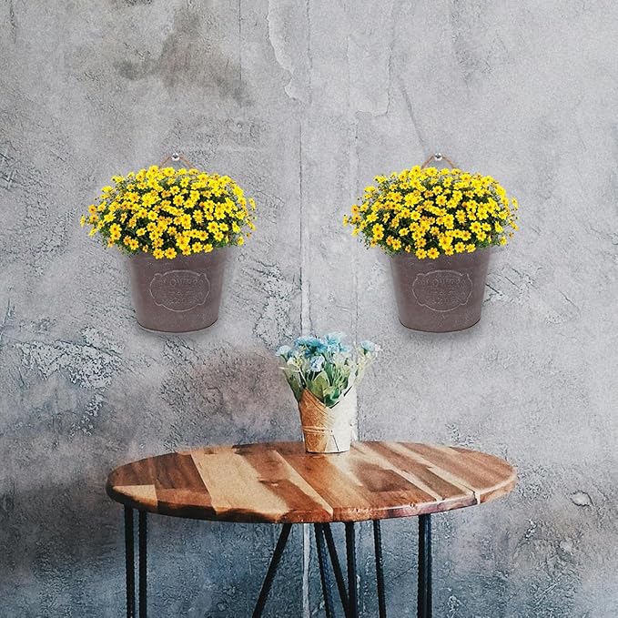 GANAZONO 2pcs Tin Wall Hanging Flower Pot Fence Decor Hanging Baskets for Plants Fence Planters for Outdoor Plant Holder Iron Wall Mounted Planter Grey Jug