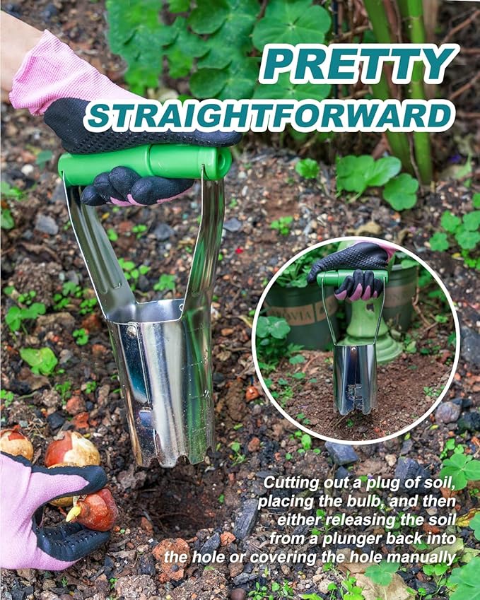 Bulb Planter Tool with Release Button&4Inch Measurements Tulip Planting Tool Bulb Transplanter Bulb Digger for Removing Soil and Planting Bulbs or Other Small Plants in Pots and Flowerbeds