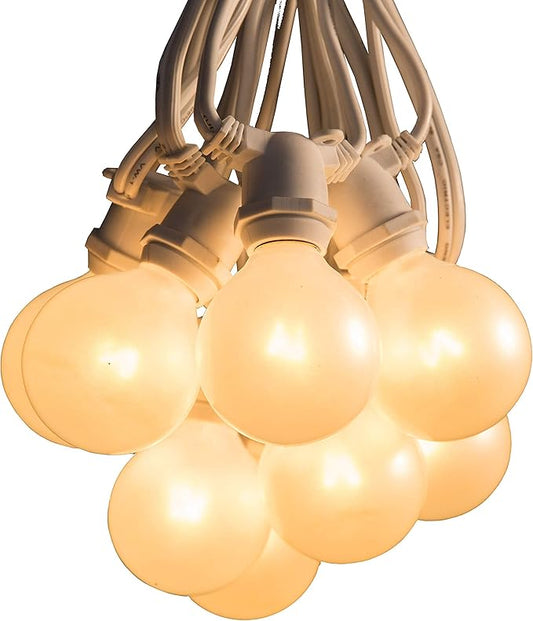 Hometown Evolution, Inc. 50 Foot C9 Commercial Exterior Globe String Lights with 40 G50 2 Inch White Satin Bulbs (White Wire) for Weatherproof Heavy Duty Vintage Outside Lighting