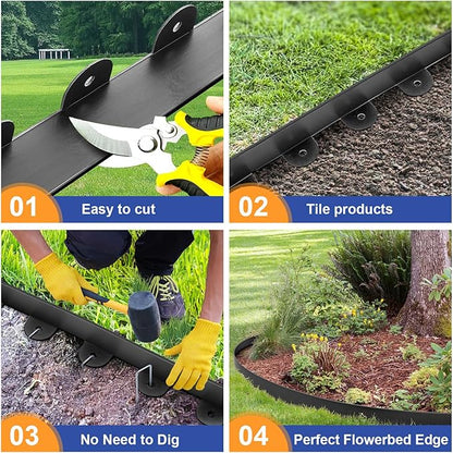 Landscape Edging, 2.0" x 80' Plastic Garden Edging with 100 Pcs Metal Spikes, Flexible Garden Border for Lawn, Landscaping, Flower Beds