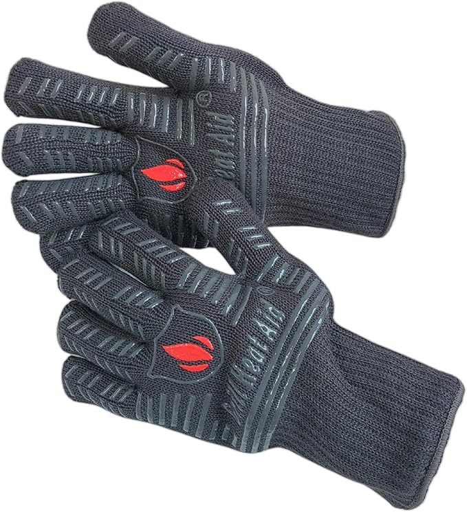 GRILL HEAT AID BBQ Grill Gloves Heat Proof for Grilling – Fireproof 1472°F Heat-Resistant Grill Mitts for Outdoor Barbecue and Smoker, Campfire, Fire Pit, Oven Glove with Fingers for Baking Pizza