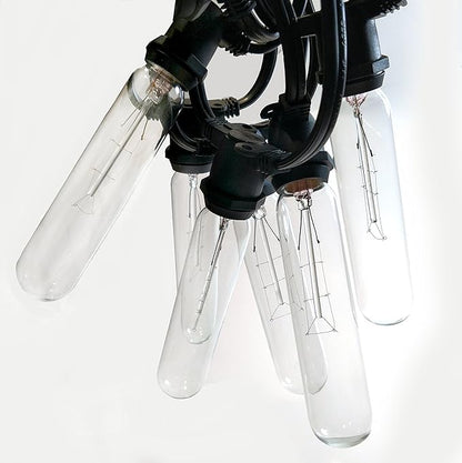 Hometown Evolution, Inc. Commercial Edison Bulb Outdoor String Lights with Hand-Threaded Filament (T25 Tube Edison - Commercial Black Wire, 100 ft)
