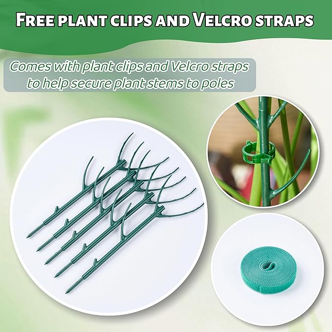 Adjustable Plant Support Stakes,Stackable Plant Support Pole with Garden Ties and Clips, Suitable for Monstera,Climbing Plants and Indoor Outdoor Plants (10 Pack)