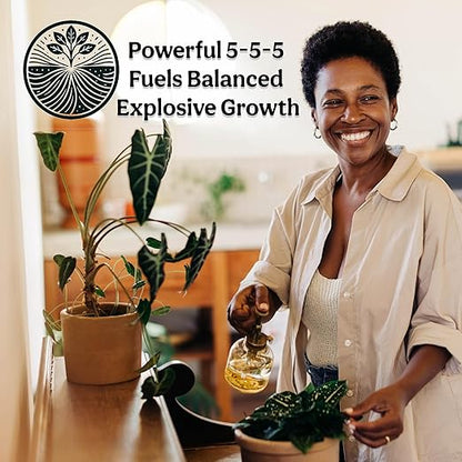 Organic Liquid Indoor Plant Food, Houseplant, Tropical & All-Purpose Indoor Plant Fertilizer, Organic Liquid Fertilizer 5-5-5 with Sea Kelp, 16oz Treats 110 Gallons