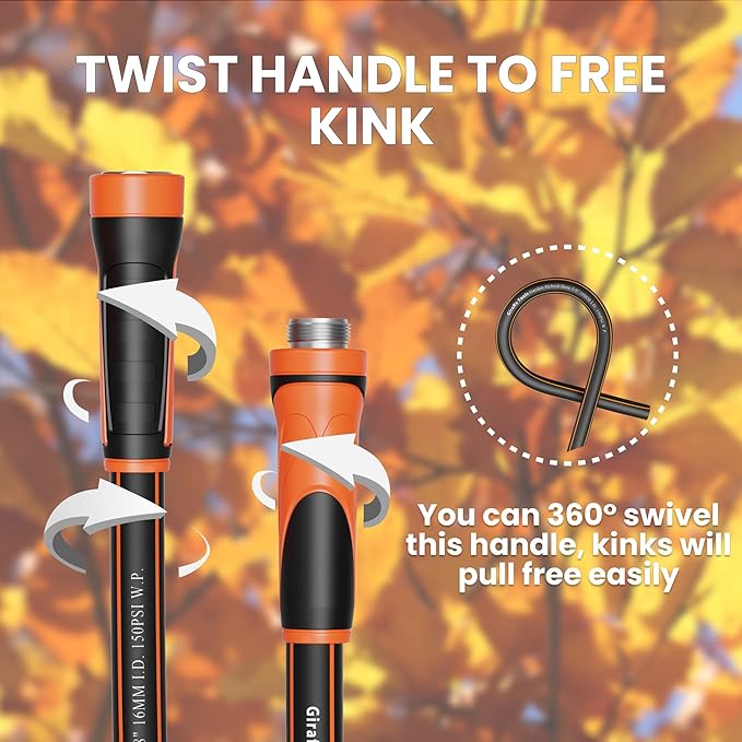 Giraffe Tools Garden Hose 50ft x 5/8", Water Hose Heavy Duty, Flexible, Lightweight Hybrid Hose with Swivel Handle, Male to Female Fittings, Burst 600 PSI