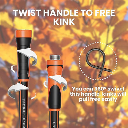 Giraffe Tools Garden Hose 75ft x 5/8", Water Hose Heavy Duty, Flexible, Lightweight Hybrid Hose with Swivel Handle, Male to Female Fittings, Burst 600 PSI