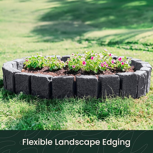 Beuta Landscape Edging | Garden Edging Border | Faux Stone Block XL for Lawn Edging, Flower Beds & Yard Edging – 40 Pack | Each Section Has 6 Blocks 48" L x 4" W x 9.5" H | 120 Spikes | Charcoal