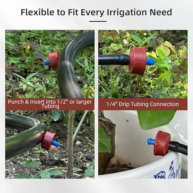 60PCS 0.5 GPH Pressure Compensating Drip Irrigation Spot Watering Drippers/Emitters, Self-Cleaning Constant Flow Drip Irrigation Emitters Heads Irrigation Drippers Parts for Drip Irrigation System