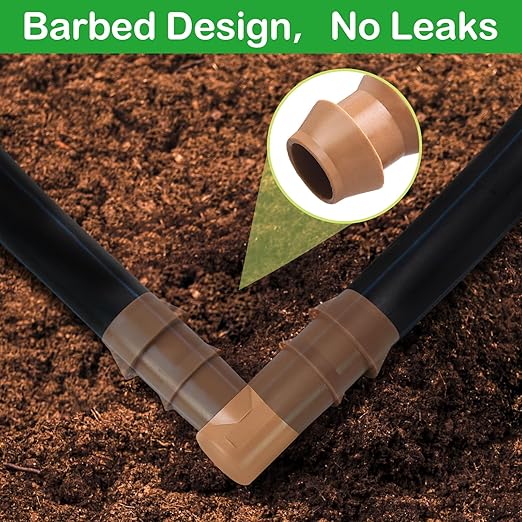 20 Pack 1/2 Inch Drip Irrigation Elbow Fittings - 17mm 1/2'' Drip Line Barbed Elbow Connectors for 1/2 Inch Drip Irrigation Tubing (0.600'' ID) Irrigation Attachment Parts for Garden System