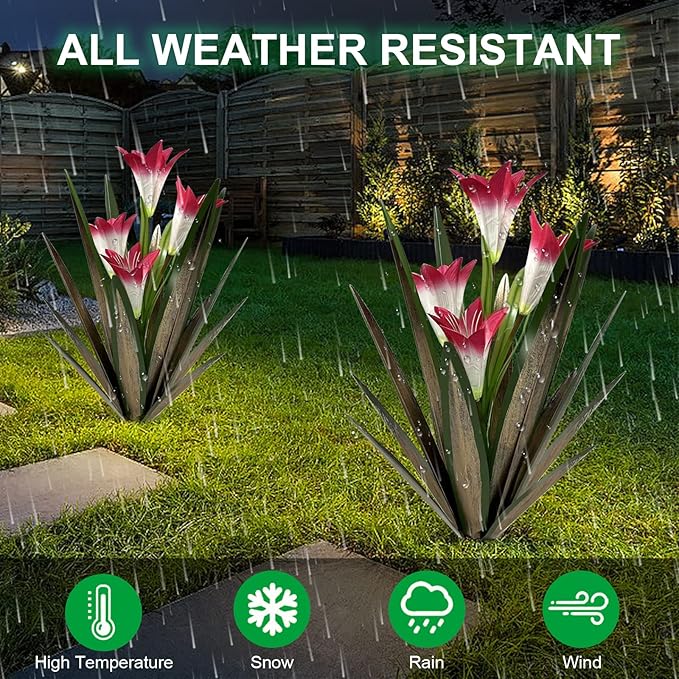 Homight Metal Agave Plant Outdoor Decoration Lily Mexican Yard Art Garden Gift Home Decor Hand Painted Metal Agave Garden Yard Statue, Outdoor Lawn Ornaments (2 Big Red Lilies)