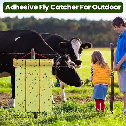 Qualirey Giant Sticky Fly Traps,30 Feet Fly Strips for Indoor Outdoor Hanging Flying Tapes Non Toxic Ribbon Fruit Gnat Killer for Mosquito Plants House Horse Stable (Fluorescent Green,5 Pcs)