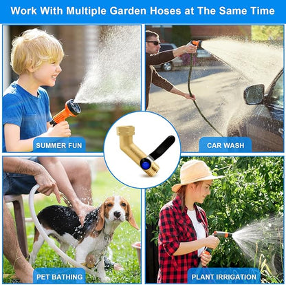 135° Full Flow Heavy Duty Brass Garden Hose Shutoff Valve with 304 Stainless Steel Extended Handle, 3/4-Inch Leak-Free Elbow Connector for Outdoor Faucets, RV Spigots, and Hose Extenders