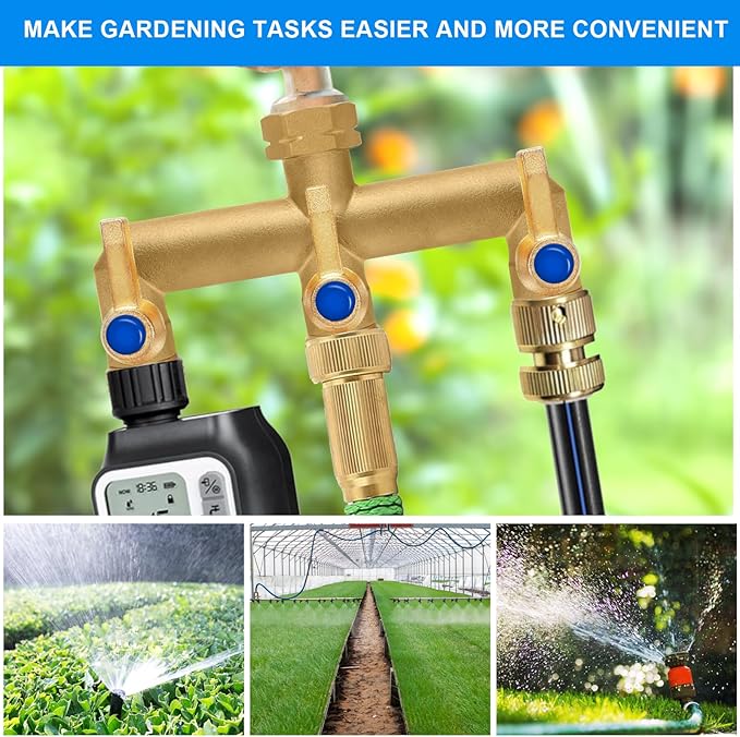 Brass Garden Hose Splitter, 3 Way Hose Splitter, Outdoor Hose Splitter, GHT 3/4 in. Female Inlet and 3 Way 3/4 in. Male Outlet for Regulating and Shutting Off Water Flow