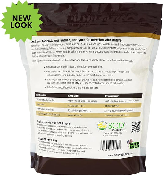 All Seasons Bokashi Compost Starter 2 lbs (1 Gallon) - Dry Bokashi Bran for Kitchen Compost Bin, Compost Food Pet Waste Quickly & Easily with Low Odor by SCD Probiotics