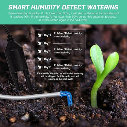 Automatic Plant Waterer Indoor Self Watering System for 15 Potted Plants, Auto Drip Irrigation Kit Programmable Water Timer with Smart Humidity Detection, Green
