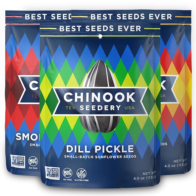 Chinook Seedery Roasted Sunflower Seeds - Jumbo Seeds Keto Snacks - Best For Snack Packs - Gluten Free, Non GMO Snack Food Gifts - 4 Ounce (Pack of 3) - Lawnmower Variety Pack
