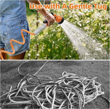 SPECILITE 3/8” Lightweight Coil Garden Hose 100 FT, EVA Retractable Curly Water Pipe with 6-Pattern Spray Nozzle for Boat, Greenhouse, Yard, Patio (Orange)